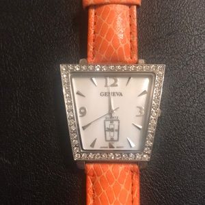 Orange Geneva watch w crystals